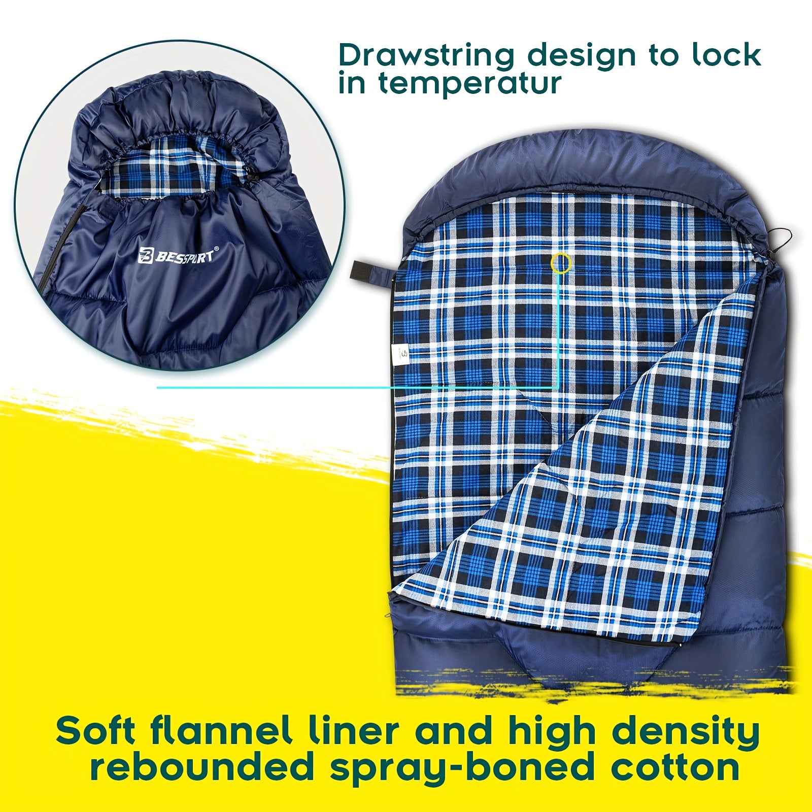 Bessport Winter Sleeping Bag, Flannel Lining 18-32 Fahrenheit Extreme 3-4 Seasons Warm And Cool Weather Adult Sleeping Bag Large, Lightweight, High Quality, Suitable for Camping, Backpacking, Hiking, Outdoor Adventure, Hiking Equipment, Portable