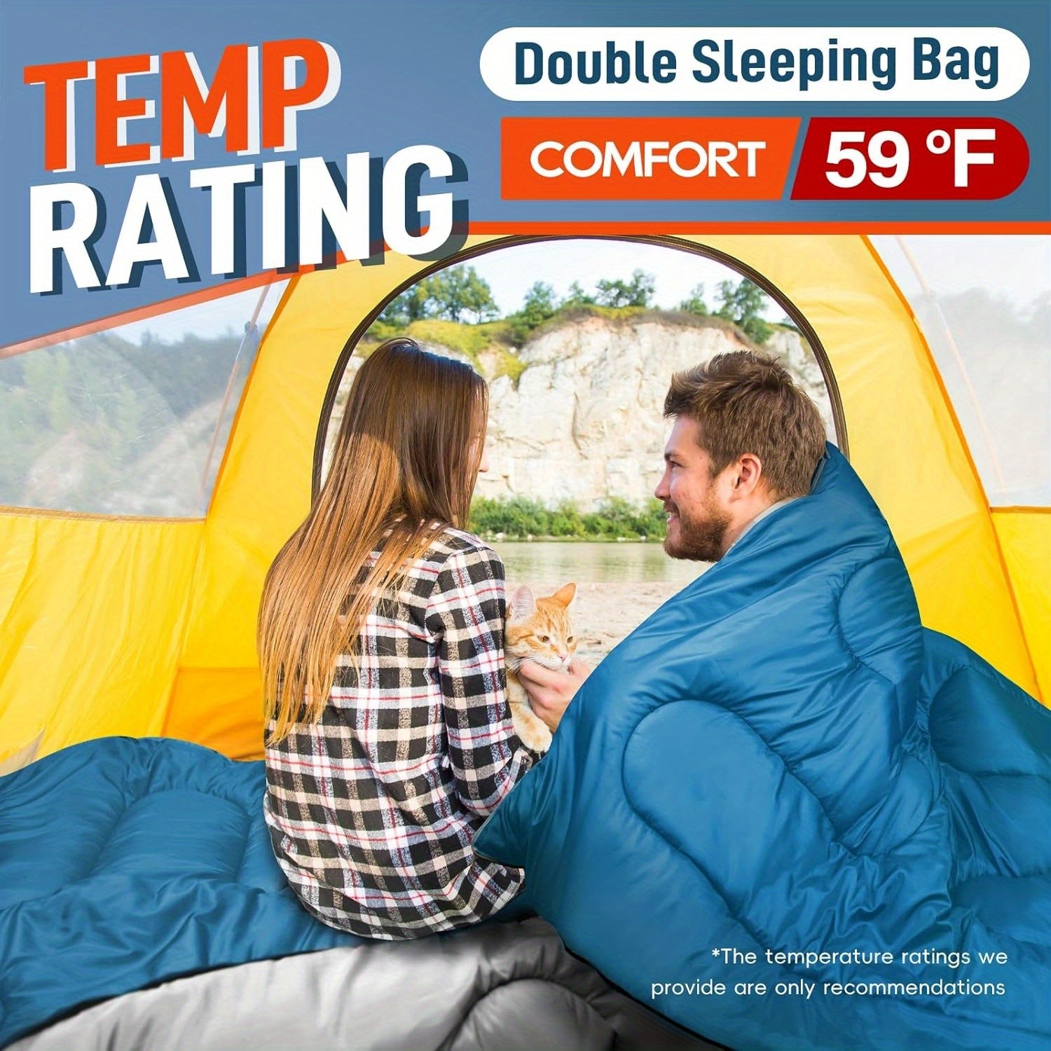 Double Sleeping Bag for Adults with Pillow, XL Queen Size Two Person Sleeping Bag for All Season Camping Hiking Backpacking 2 Person Sleeping Bags for Cold Weather & Warm