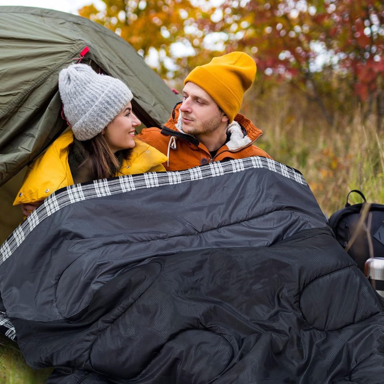 2-Person High Quality Lightweight Double Sleeping Bag for Camping & Hiking - Queen Size Warm Winter Sleeping Gear with Compression Sack, Synthetic Suitable for Backpacking, Adults Outdoor Shelter, Weather Adventures