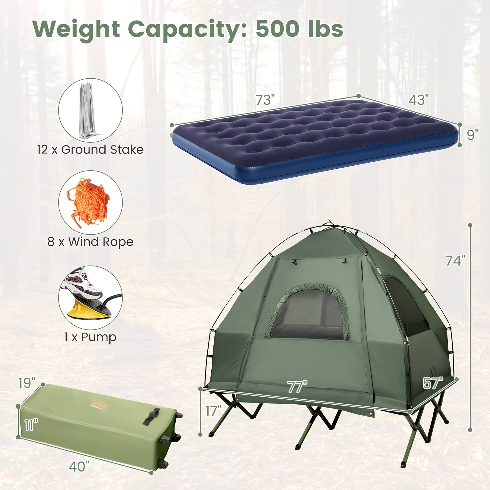 2-Person Compact Portable Pop-Up Tent\u002FCamping Cot W\u002F Air Mattress & Sleeping Bag