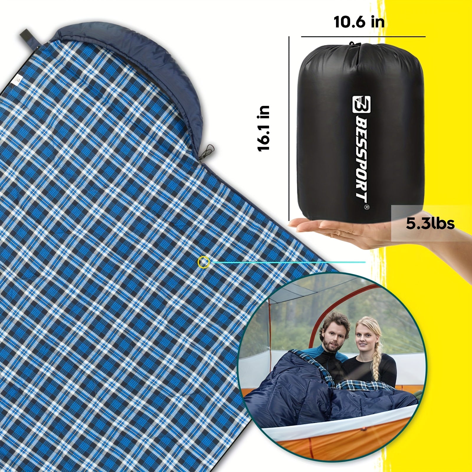 Bessport Winter Sleeping Bag, Flannel Lining 18-32 Fahrenheit Extreme 3-4 Seasons Warm And Cool Weather Adult Sleeping Bag Large, Lightweight, High Quality, Suitable for Camping, Backpacking, Hiking, Outdoor Adventure, Hiking Equipment, Portable