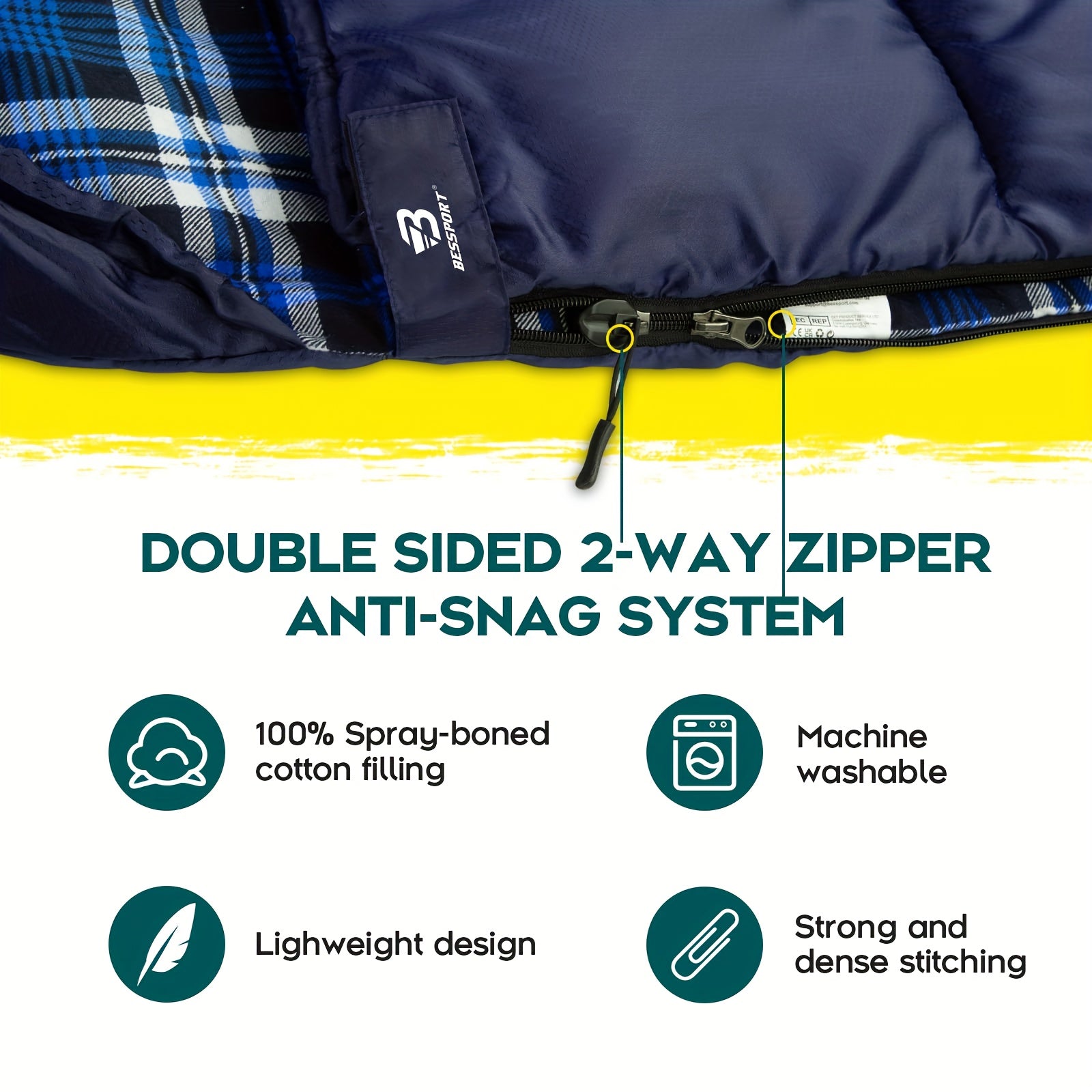 Bessport Winter Sleeping Bag, Flannel Lining 18-32 Fahrenheit Extreme 3-4 Seasons Warm And Cool Weather Adult Sleeping Bag Large, Lightweight, High Quality, Suitable for Camping, Backpacking, Hiking, Outdoor Adventure, Hiking Equipment, Portable