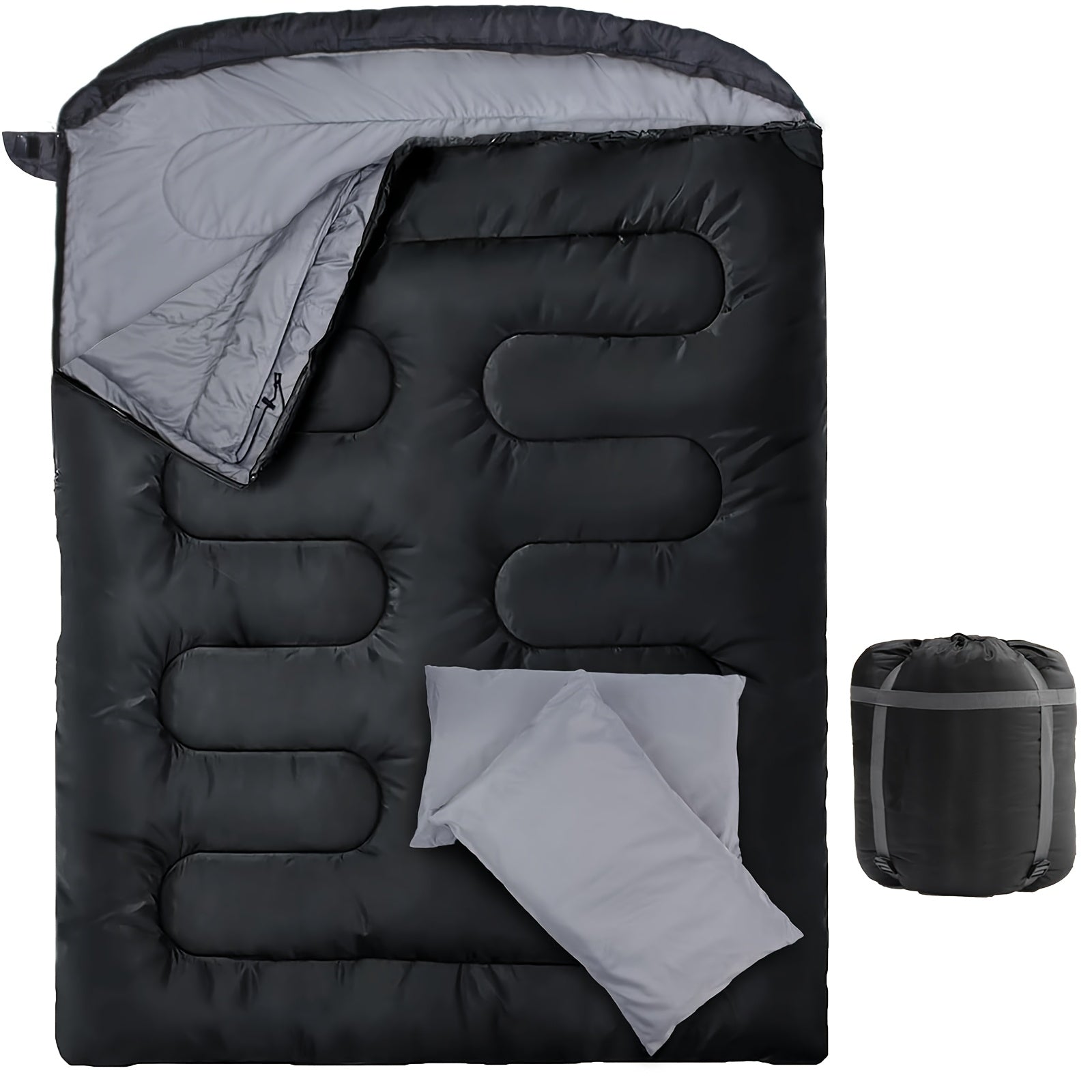 Double Sleeping Bag, 2 Person Sleeping Bag for Adult Mens Camping, Two Person Sleeping Bag with Pillow Outdoor Indoor, XL Queen Size Sleeping Bag for Cold Warm Weather